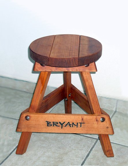 Backless Wood Bar Stool (Options: 24" H, Mature Redwood, Round 15" Diameter Seat, 3 Legs, Engraving with Custom finish - Transparent Premium Sealant for legs, Coffee Stain for Seat). Backless Wood Bar Stool (Options: 24" H, Mature Redwood, Round 15" Diameter Seat, 3 Legs, Engraving with Custom finish - Transparent Premium Sealant for legs, Coffee Stain for Seat).