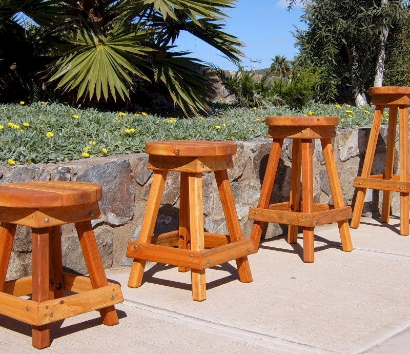 Backless Wooden Bar Stool Custom Made Redwood Stools