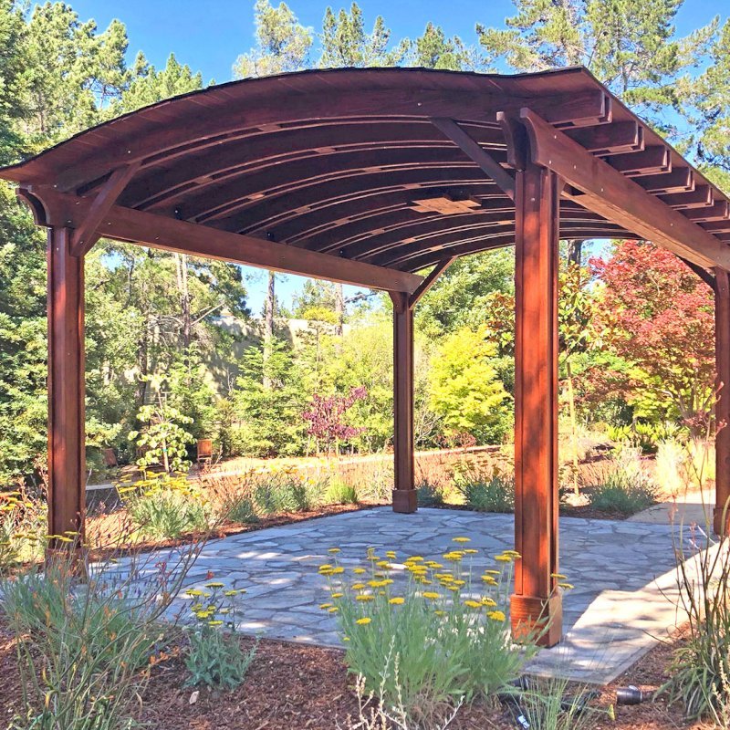 Backyard Pavilion Kits (Options: 20' L x 14' Arc W, California Redwood, 1 Electrical Wiring Trim, 4 Post Anchor Kit for Gale-Wind, 1 Ceiling Fan Base, No Privacy Panels, No Curtain Rods, 9.5 ft Post Height, Transparent Premium Sealant). Photo Courtesy of G. Fanton of Portola Valley , California Backyard Pavilion Kits (Options: 20' L x 14' Arc W, California Redwood, 1 Electrical Wiring Trim, 4 Post Anchor Kit for Gale-Wind, 1 Ceiling Fan Base, No Privacy Panels, No Curtain Rods, 9.5 ft Post Height, Transparent Premium Sealant). Photo Courtesy of G. Fanton of Portola Valley , California