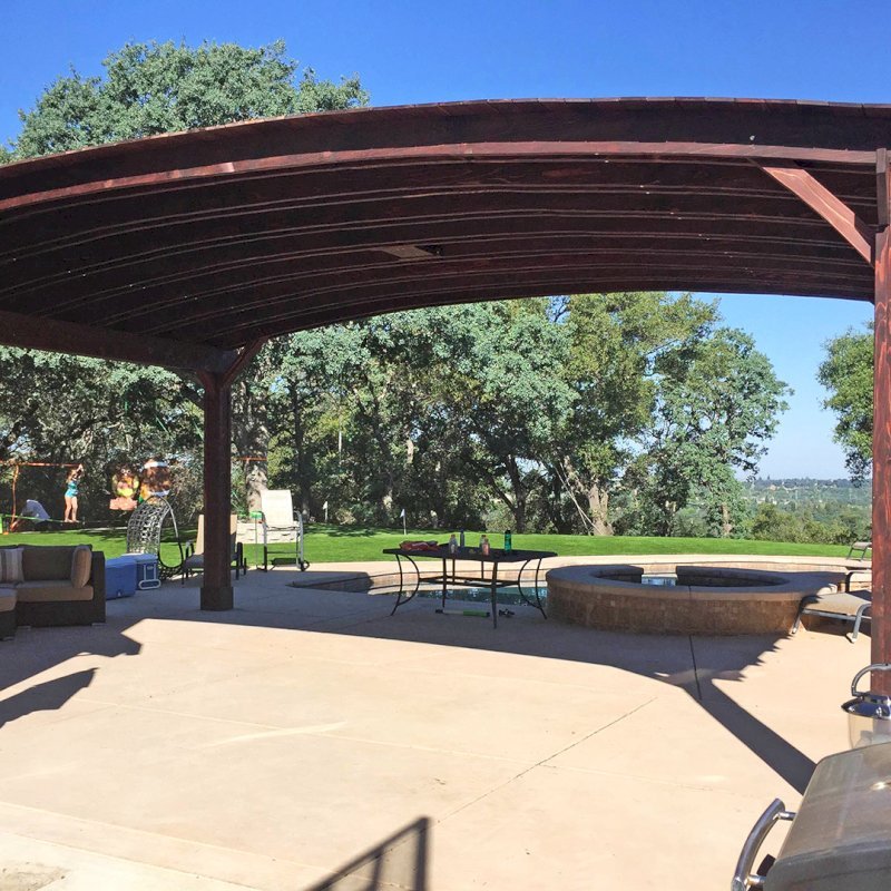 Backyard Pavilion Kits (Options: 16' L x 22' Arc W, California Redwood, 2 Post Electrical Wiring Trim, 4 Post Anchor Kit for Concrete, Add Ceiling Fan Base, No Privacy Panels, No Curtain Rods, 9 ft Post Height, 8 x 8 Posts and 2 x 10 Supports by Custom Request, Coffee-Stain Premium Sealant). Backyard Pavilion Kits (Options: 16' L x 22' Arc W, California Redwood, 2 Post Electrical Wiring Trim, 4 Post Anchor Kit for Concrete, Add Ceiling Fan Base, No Privacy Panels, No Curtain Rods, 9 ft Post Height, 8 x 8 Posts and 2 x 10 Supports by Custom Request, Coffee-Stain Premium Sealant).
