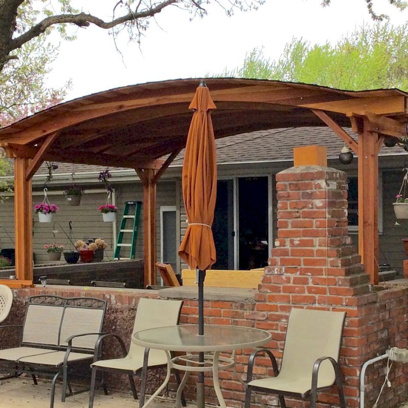 Backyard Pavilion Kits (Options: 20' x 12', California Redwood, No Electrical Wiring Trim Kit, 4 Post Anchor Kit for Stone, No Ceiling Fan Base, No Privacy Panels, No Curtain Rods, 10 ft Post Height, Transparent Premium Sealant). Photo Courtesy of Gary C. of Blaine, Minnesota. Backyard Pavilion Kits (Options: 20' x 12', California Redwood, No Electrical Wiring Trim Kit, 4 Post Anchor Kit for Stone, No Ceiling Fan Base, No Privacy Panels, No Curtain Rods, 10 ft Post Height, Transparent Premium Sealant). Photo Courtesy of Gary C. of Blaine, Minnesota.
