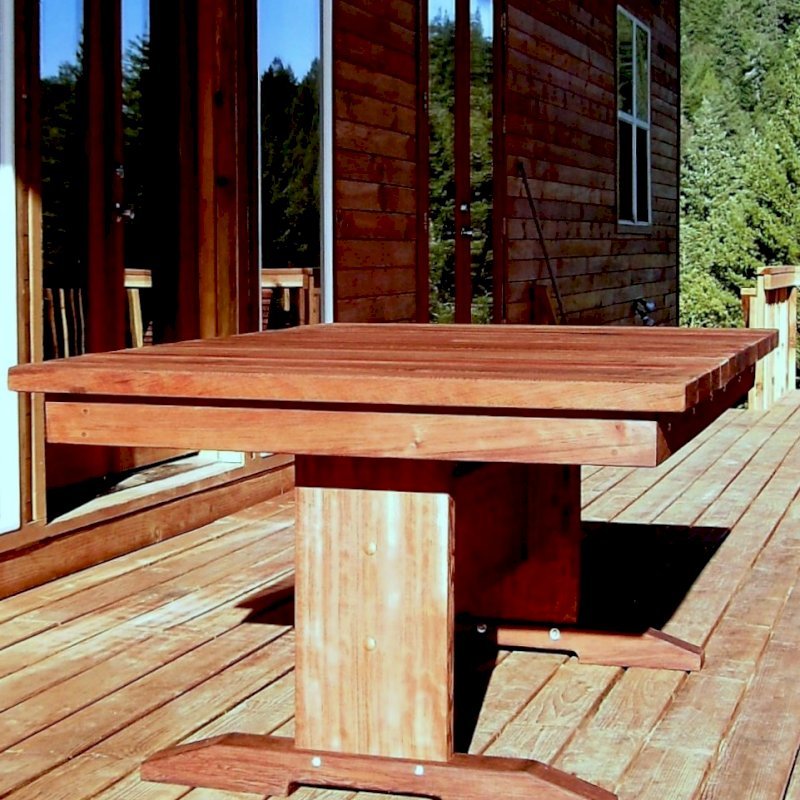 Baja Outdoor Redwood Dining Table (Options: 6 ft L, 48 inches W top, No Seating, Mature Redwood, Standard Tabletop, Squared Corners, No Umbrella Hole, Transparent Premium Sealant). Baja Outdoor Redwood Dining Table (Options: 6 ft L, 48 inches W top, No Seating, Mature Redwood, Standard Tabletop, Squared Corners, No Umbrella Hole, Transparent Premium Sealant).