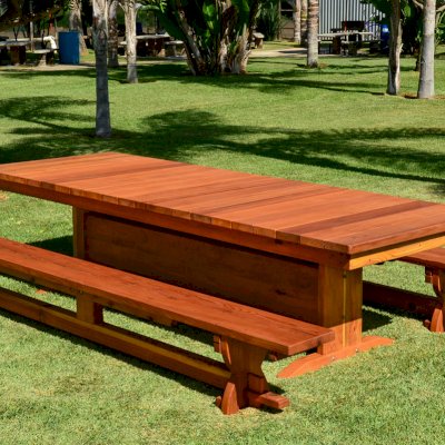 Redwood outdoor store dining table
