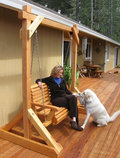 Bench Swing Sets (Options: Standard Bench, No Swing Roof, Douglas-Fir, Ensenada Style Seat, No Engraving, Cedar-Stain Premium Sealant). Photo Courtesy of Patricia Royman of Cobb, CA. Bench Swing Sets (Options: Standard Bench, No Swing Roof, Douglas-Fir, Ensenada Style Seat, No Engraving, Cedar-Stain Premium Sealant). Photo Courtesy of Patricia Royman of Cobb, CA.