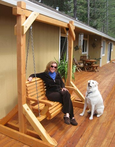 Bench Swing Sets (Options: Standard Bench, No Swing Roof, Douglas-Fir, Ensenada Style Seat, No Engraving, Cedar-Stain Premium Sealant). Photo Courtesy of Patricia Royman of Cobb, CA. Bench Swing Sets (Options: Standard Bench, No Swing Roof, Douglas-Fir, Ensenada Style Seat, No Engraving, Cedar-Stain Premium Sealant). Photo Courtesy of Patricia Royman of Cobb, CA.