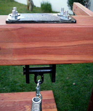 Extra Heavy Duty Pivoting Steel Swing Hardware (included with each set, and available as an option when buying just the swing bench seat) Extra Heavy Duty Pivoting Steel Swing Hardware (included with each set, and available as an option when buying just the swing bench seat)