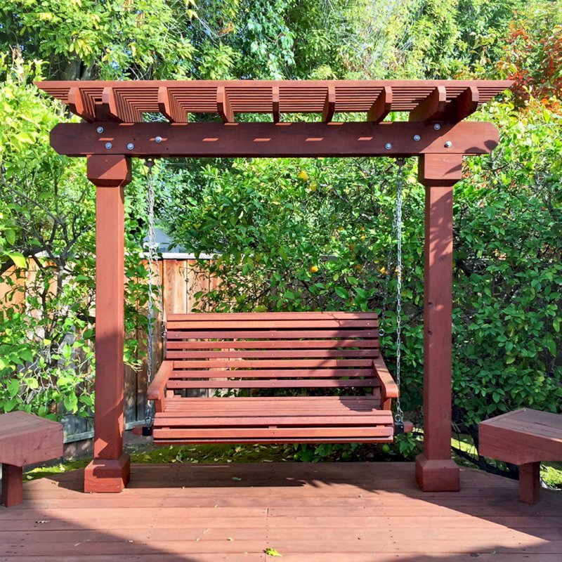 Bench Swings (Seats Only) (Options: Large Garden Bench, Old-Growth Redwood, Ensenada Style Seat, No Engraving, All Beam Hanging Hardware, Unfinished). Photo Courtesy of L. Rastogi of Cupertino, CA. Bench Swings (Seats Only) (Options: Large Garden Bench, Old-Growth Redwood, Ensenada Style Seat, No Engraving, All Beam Hanging Hardware, Unfinished). Photo Courtesy of L. Rastogi of Cupertino, CA.