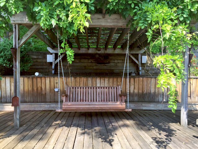 Bench Swings (Seats Only) (Options: Large Garden Bench, California Redwood, Classic Seat Design, No Engraving, All Beam Hanging Hardware, Unfinished). Photo Courtesy of D. Lynch of Cary, NC. Bench Swings (Seats Only) (Options: Large Garden Bench, California Redwood, Classic Seat Design, No Engraving, All Beam Hanging Hardware, Unfinished). Photo Courtesy of D. Lynch of Cary, NC.