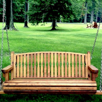 Bench Swings (Seats Only) (Options: Large Bench Garden Swing, Mature Redwood, Kentucky Seat Design, No Engraving, All Beam Hanging Hardware, Transparent Premium Sealant).