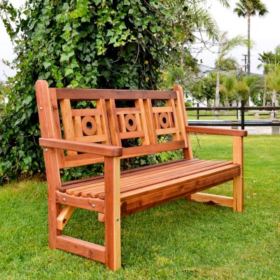 Caneel Bay Garden Bench (Options: 5 ft, California Redwood, No Cushion, No Engraving, Transparent Premium Sealant).