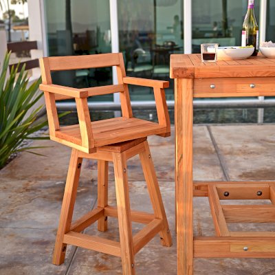 Captain's Redwood Bar Stool (Options: Douglas-fir, Swivel Seat, 28" H, No Cushion, Transparent Premium Sealant).