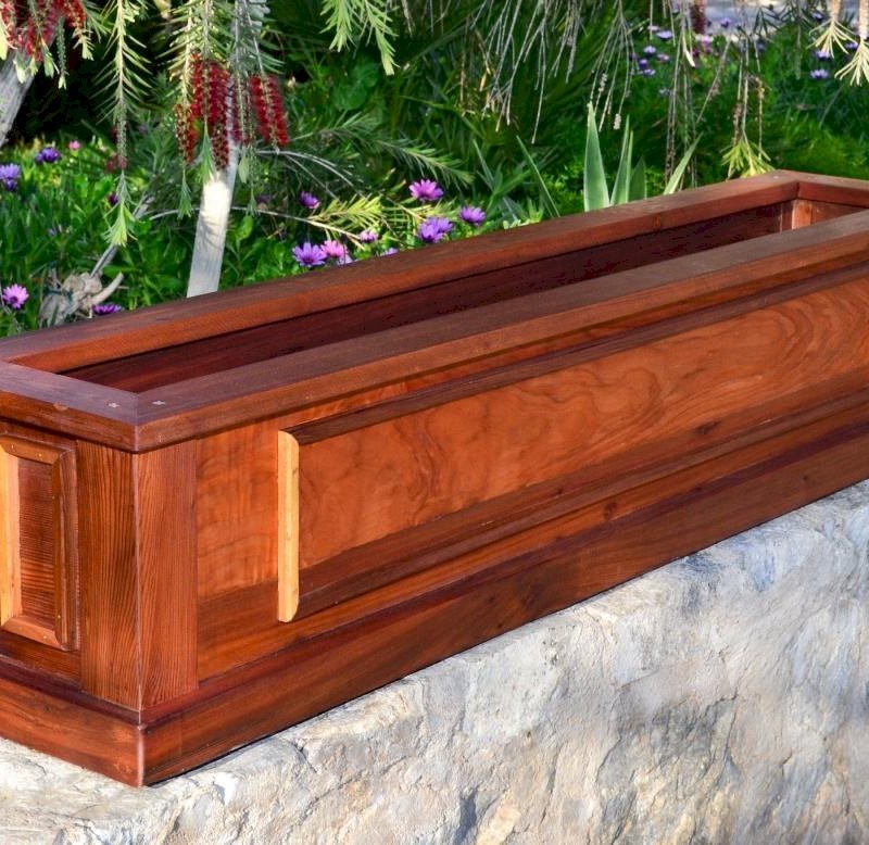 Carmel Box Planters (Options: 60" L, 12" W, 12" H, California Redwood, Standard Base, No Steel Hangers, No Fit Over Railings, No Growing Vegetables, Transparent Premium Sealant). Carmel Box Planters (Options: 60" L, 12" W, 12" H, California Redwood, Standard Base, No Steel Hangers, No Fit Over Railings, No Growing Vegetables, Transparent Premium Sealant).