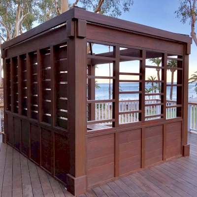 Catalina Island Pergola (Options: 10' x 12', California Redwood, 4-Post Anchor Kit for Concrete, Custom Finish).