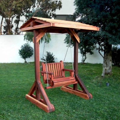 Garden Chair Swing Sets with Roof (Options: custom request of contrasting mix of 3 Redwood grades - California Redwood, Mature Redwood, and Old-Growth Redwood, Classic Seat Design, Transparent Premium Sealant)