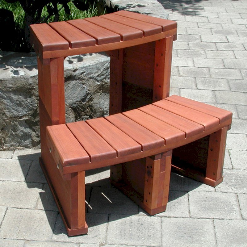 Circular Wooden Spa Step (Options: Angle to fit snugly for 6' tub, Mature Redwood, No Engraving, Transparent Premium Sealant). Circular Wooden Spa Step (Options: Angle to fit snugly for 6' tub, Mature Redwood, No Engraving, Transparent Premium Sealant).