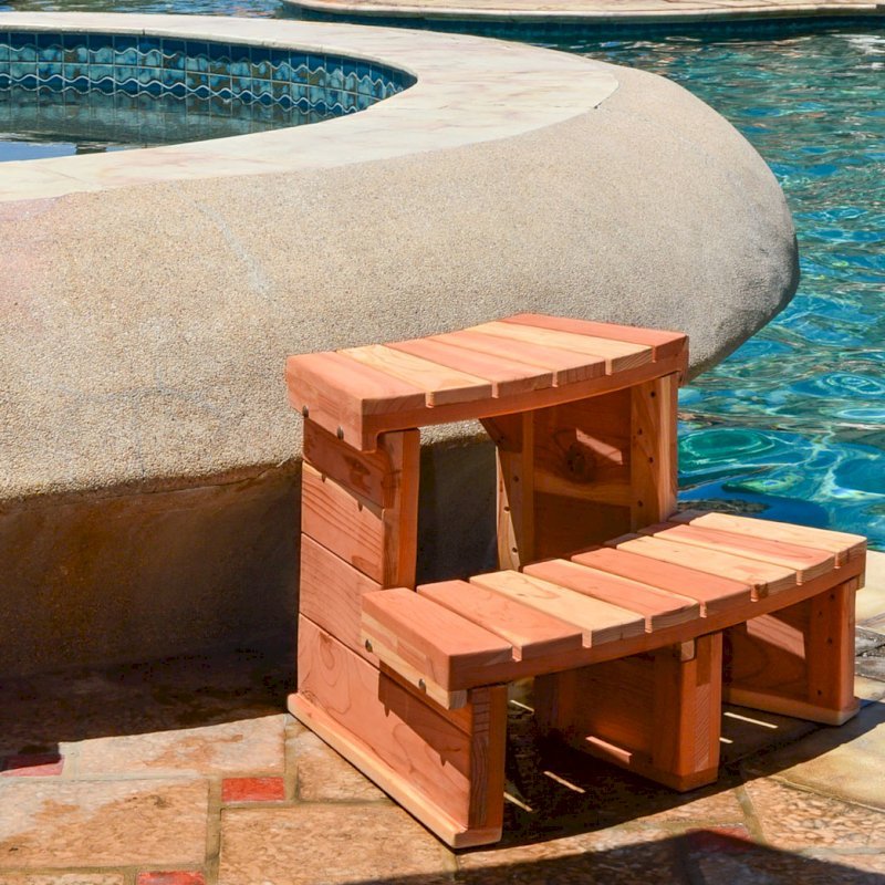 Circular Wooden Spa Step (Options: Angle to fit snugly for 6' tub, California Redwood, No Engraving, Transparent Premium Sealant). Circular Wooden Spa Step (Options: Angle to fit snugly for 6' tub, California Redwood, No Engraving, Transparent Premium Sealant).