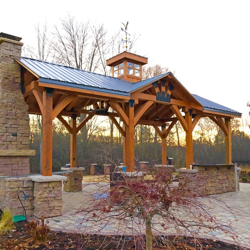 Custom Wood Pavilion Kits (Options: 30' L x 15' W, Douglas-fir, No Electrical Wiring Trim Kit, Gale-Wind Anchors, Transparent Premium Sealant). Photo Courtesy of C. O'Connell of Farmington Hills, Michigan. Custom Wood Pavilion Kits (Options: 30' L x 15' W, Douglas-fir, No Electrical Wiring Trim Kit, Gale-Wind Anchors, Transparent Premium Sealant). Photo Courtesy of C. O'Connell of Farmington Hills, Michigan.