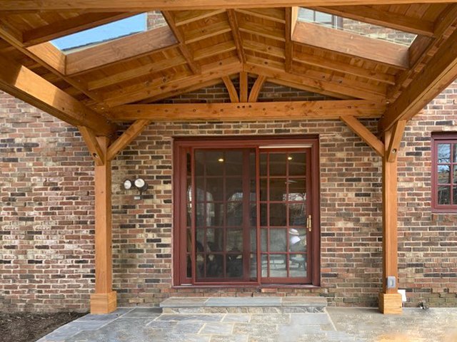 Custom Wood Pavilion Kits (Options: Douglas-fir, 1 Electrical Wiring Trim Kit, With 2 Ceiling Fan Bases, with Skylights by Custom Request, Gale-Wind Anchors,Transparent Premium Sealant). Extra post added to fit the pavilion around the fireplace. Photo Courtesy of A. Lotwin of Potomac, Maryland. Custom Wood Pavilion Kits (Options: Douglas-fir, 1 Electrical Wiring Trim Kit, With 2 Ceiling Fan Bases, with Skylights by Custom Request, Gale-Wind Anchors,Transparent Premium Sealant). Extra post added to fit the pavilion around the fireplace. Photo Courtesy of A. Lotwin of Potomac, Maryland.