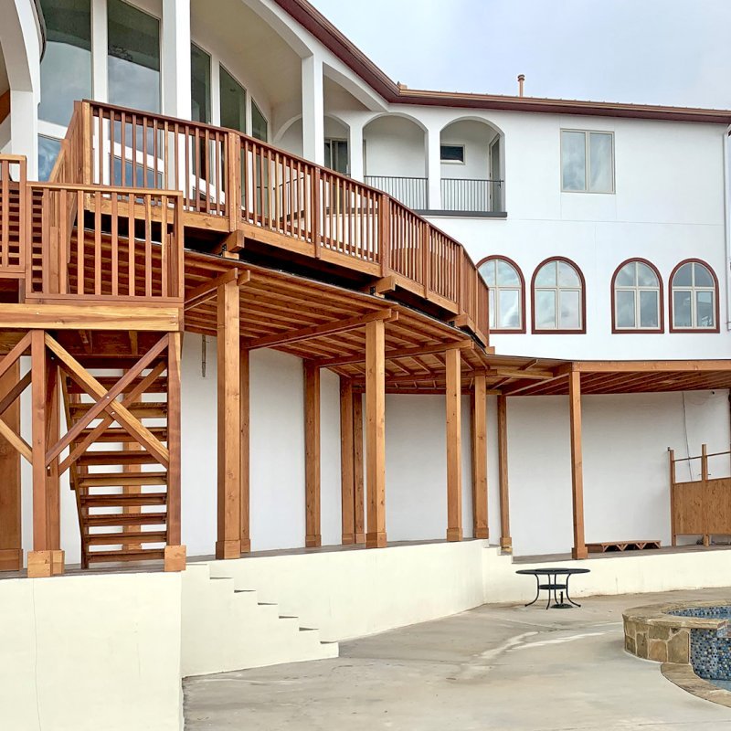 Custom Wood Pavilion Kit with Stairs, Deck with Railings and Privacy Panels (Options: Douglas-fir & California Redwood, Transparent Premium Sealant). Custom Wood Pavilion Kit with Stairs, Deck with Railings and Privacy Panels (Options: Douglas-fir & California Redwood, Transparent Premium Sealant).