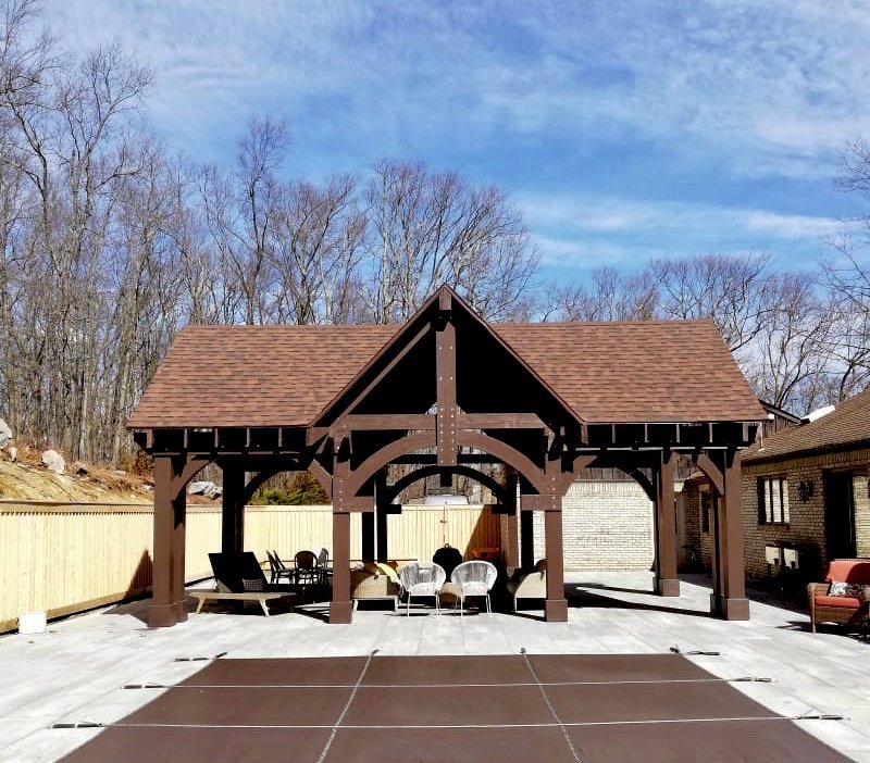 Custom Wood Pavilion Kits (Options: Douglas-fir, No Electrical Wiring Trim Kit, Gale-Wind Anchors, Coffee-Stain Premium Sealant). Photo Courtesy of M. Tzezailidis of Warwick, New York. Custom Wood Pavilion Kits (Options: Douglas-fir, No Electrical Wiring Trim Kit, Gale-Wind Anchors, Coffee-Stain Premium Sealant). Photo Courtesy of M. Tzezailidis of Warwick, New York.
