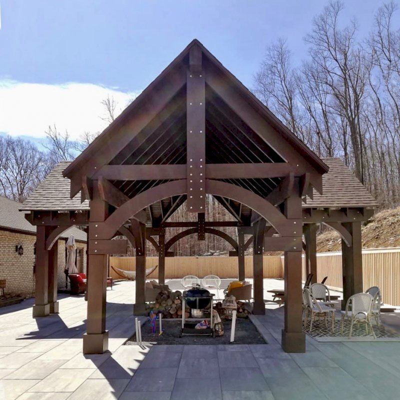 Custom Wood Pavilion Kits (Options: Douglas-fir, No Electrical Wiring Trim Kit, Gale-Wind Anchors, Coffee-Stain Premium Sealant). Photo Courtesy of M. Tzezailidis of Warwick, New York. Custom Wood Pavilion Kits (Options: Douglas-fir, No Electrical Wiring Trim Kit, Gale-Wind Anchors, Coffee-Stain Premium Sealant). Photo Courtesy of M. Tzezailidis of Warwick, New York.