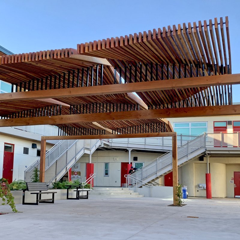 Custom Wooden Pergola (Options: California Redwood, Custom Post Anchor Kit, Transparent Premium Sealant). Installled in The Carey School at 1 Carey School Lane, San Mateo, CA 94403. Custom Wooden Pergola (Options: California Redwood, Custom Post Anchor Kit, Transparent Premium Sealant). Installled in The Carey School at 1 Carey School Lane, San Mateo, CA 94403.
