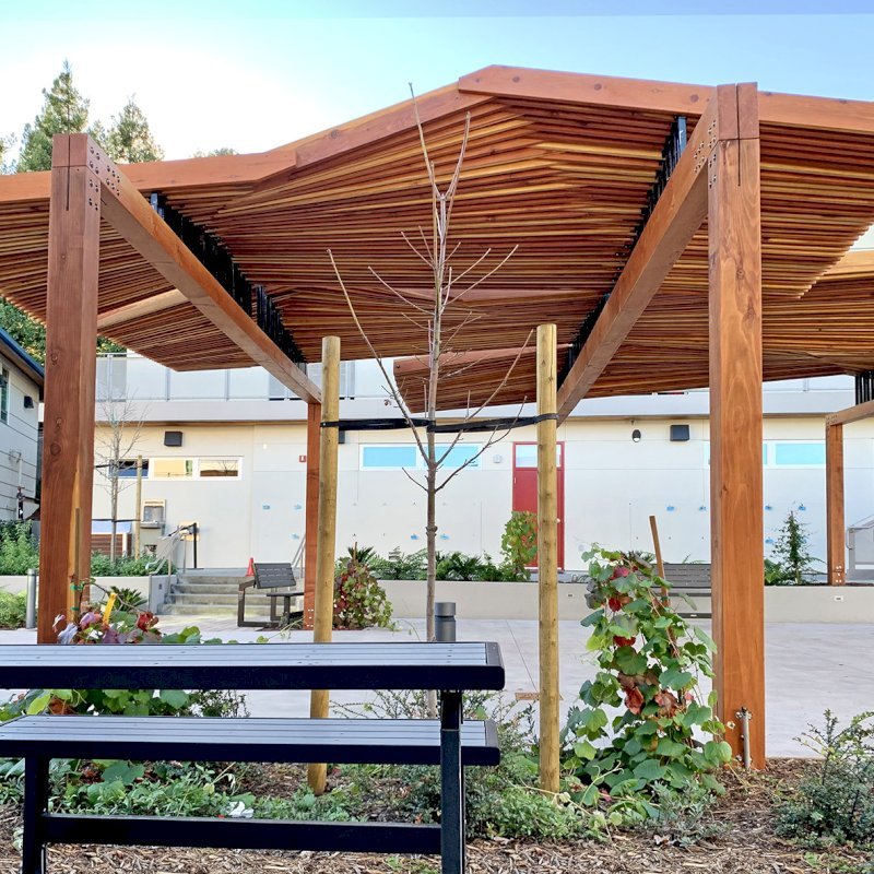 Custom Wooden Pergola (Options: California Redwood, Custom Post Anchor Kit, Transparent Premium Sealant). Installled in The Carey School at 1 Carey School Lane, San Mateo, CA 94403. Custom Wooden Pergola (Options: California Redwood, Custom Post Anchor Kit, Transparent Premium Sealant). Installled in The Carey School at 1 Carey School Lane, San Mateo, CA 94403.