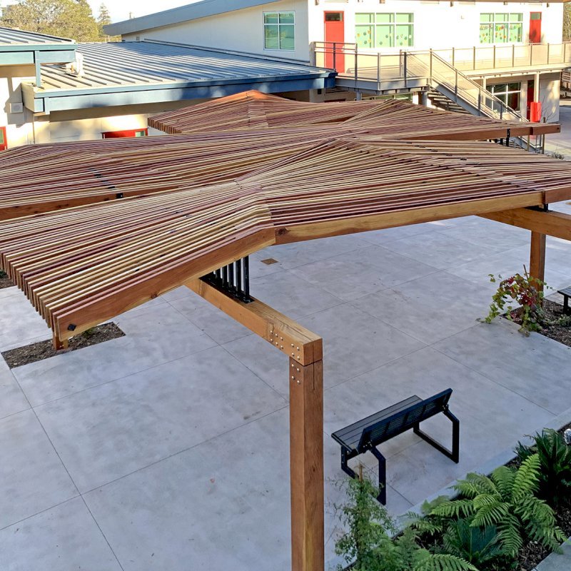 Custom Wooden Pergola (Options: California Redwood, Custom Post Anchor Kit, Transparent Premium Sealant). Installled in The Carey School at 1 Carey School Lane, San Mateo, CA 94403. Custom Wooden Pergola (Options: California Redwood, Custom Post Anchor Kit, Transparent Premium Sealant). Installled in The Carey School at 1 Carey School Lane, San Mateo, CA 94403.