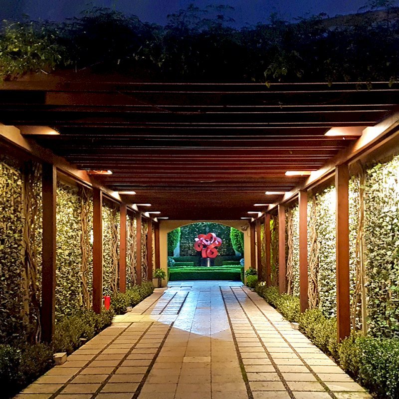 Custom Wooden Pergola (Options: Old-Growth Redwood, Transparent Premium Sealant). Roof for a Museum in Mexico City, Mexico. Photo was taken after 10 years of installation. Custom Wooden Pergola (Options: Old-Growth Redwood, Transparent Premium Sealant). Roof for a Museum in Mexico City, Mexico. Photo was taken after 10 years of installation.