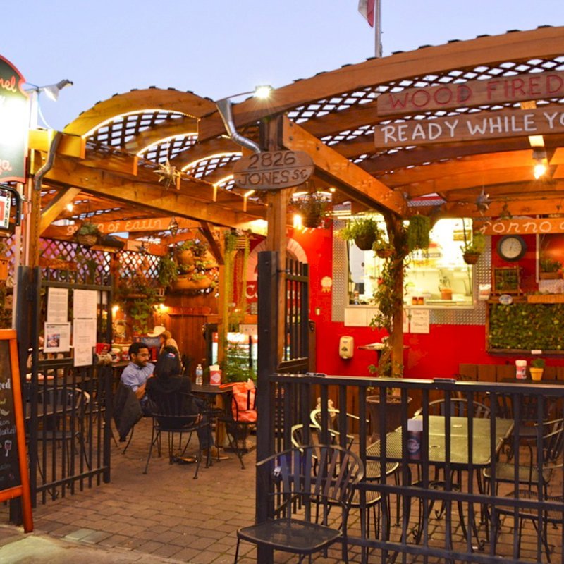 Custom Wooden Pergola (Options: Mature Redwood, Transparent Premium Sealant). Photo Courtesy of Carmel Pizza Company of San Francisco, CA. Custom Wooden Pergola (Options: Mature Redwood, Transparent Premium Sealant). Photo Courtesy of Carmel Pizza Company of San Francisco, CA.