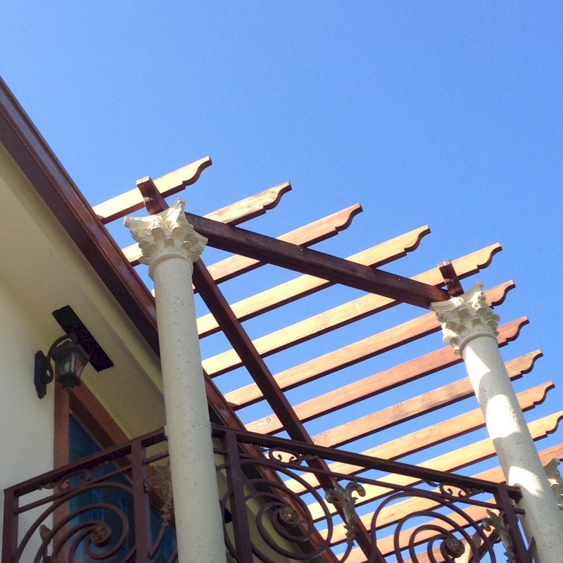Custom Pergola (Options: California Redwood, Pergola Sits Atop Loas Bearing Columns, Transparent Premium Sealant). Custom Pergola (Options: California Redwood, Pergola Sits Atop Loas Bearing Columns, Transparent Premium Sealant).