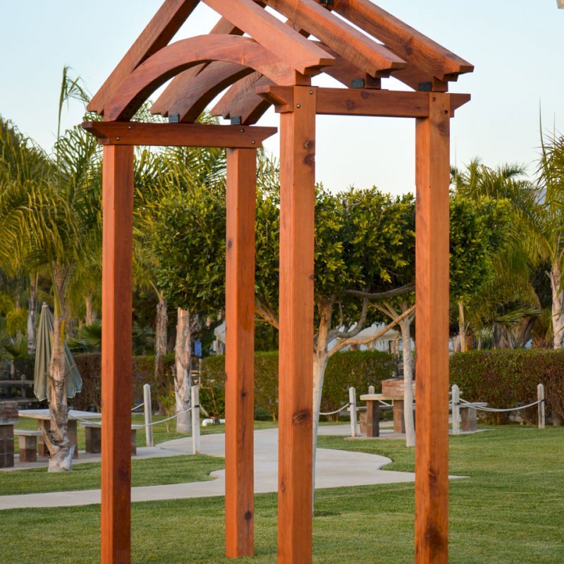 Custom Entryway Arbor/Pergola (Options: 11'-7" x 5'-9", with 8x8 Supports and 6x8 Rafters, Mature Redwood, Transparent Premium Sealant). Yes, we can make an entryway arbor in any size and style you like... Photo Courtesy of M. Day of Mill Valley, CA. Custom Entryway Arbor/Pergola (Options: 11'-7" x 5'-9", with 8x8 Supports and 6x8 Rafters, Mature Redwood, Transparent Premium Sealant). Yes, we can make an entryway arbor in any size and style you like... Photo Courtesy of M. Day of Mill Valley, CA.
