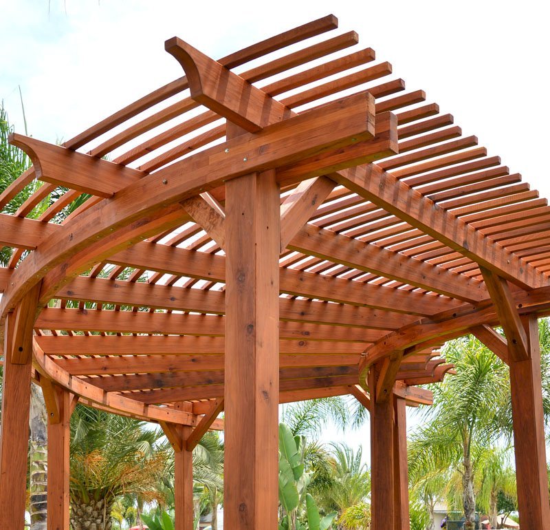 Custom Wooden Fat Timber Pergola (Options: Custom Size and Design, Mature Redwood, Transparent Premium Sealant). Custom Wooden Fat Timber Pergola (Options: Custom Size and Design, Mature Redwood, Transparent Premium Sealant).
