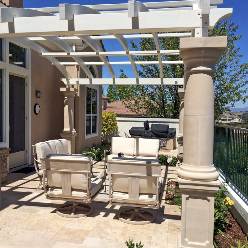 Custom Wooden Fat Timber Pergola (Options: 20' x 14', Douglas-fir, Unattached, Off-White Oil-Based Primer). Photo Courtesy of Mary B. of San Jose, CA. Custom Wooden Fat Timber Pergola (Options: 20' x 14', Douglas-fir, Unattached, Off-White Oil-Based Primer). Photo Courtesy of Mary B. of San Jose, CA.