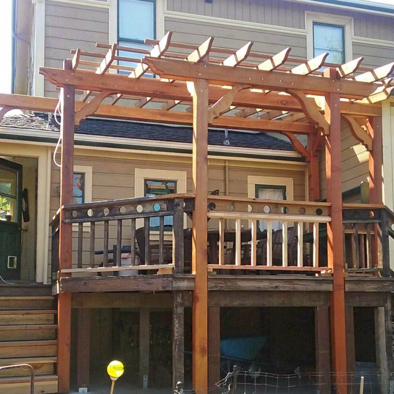 Custom Garden Pergola (Options: 18' L x 13' W, California Redwood, Open Roof with Slats at 18" Rafters at 18" Roof Support Timbers, 6-Post Anchor Kit for Concrete, No Ceiling Fan Base, No Privacy Panels, No Curtain Rods, Custom 14' Post Height, Transparent Premium Sealant). Photo Courtesy of E. Seput of Benicia, CA. Custom Garden Pergola (Options: 18' L x 13' W, California Redwood, Open Roof with Slats at 18" Rafters at 18" Roof Support Timbers, 6-Post Anchor Kit for Concrete, No Ceiling Fan Base, No Privacy Panels, No Curtain Rods, Custom 14' Post Height, Transparent Premium Sealant). Photo Courtesy of E. Seput of Benicia, CA.