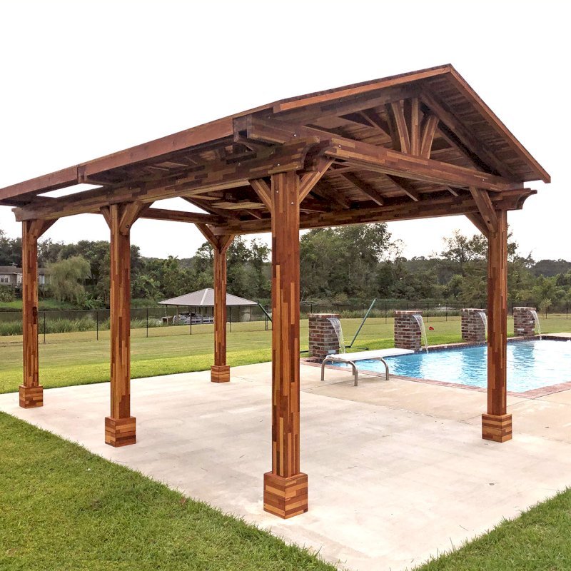 Del Norte Outdoor Kitchen Pavilion (Options: 18' L x 12' W, Mosaic Eco-Wood, 4-Post Kit for Concrete, 1 Ceiling Fan Base, 2 Electrical Wiring Trim Kits, No Post Decorative Trims, Transparent Premium Sealant). With 5 Posts by Custom Request. Photo Courtesy of A. Bamburg of Natchitoches, Louisiana. Del Norte Outdoor Kitchen Pavilion (Options: 18' L x 12' W, Mosaic Eco-Wood, 4-Post Kit for Concrete, 1 Ceiling Fan Base, 2 Electrical Wiring Trim Kits, No Post Decorative Trims, Transparent Premium Sealant). With 5 Posts by Custom Request. Photo Courtesy of A. Bamburg of Natchitoches, Louisiana.