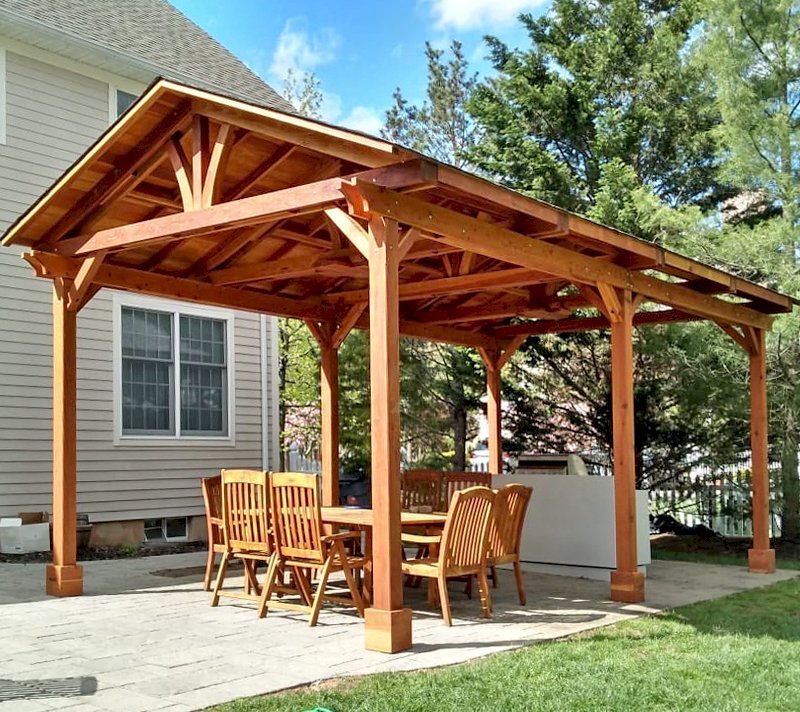 Del Norte Outdoor Kitchen Pavilion (Options: 25' L x 14' W, California Redwood, 6-Post Kit for Gale-Wind, 2 Ceiling Fan Bases, No Electrical Wiring Trim Kit, No Post Decorative Trim, Transparent Premium Sealant). Photo Courtesy of D. Meekings of Scotch Plains, New Jersey. Del Norte Outdoor Kitchen Pavilion (Options: 25' L x 14' W, California Redwood, 6-Post Kit for Gale-Wind, 2 Ceiling Fan Bases, No Electrical Wiring Trim Kit, No Post Decorative Trim, Transparent Premium Sealant). Photo Courtesy of D. Meekings of Scotch Plains, New Jersey.