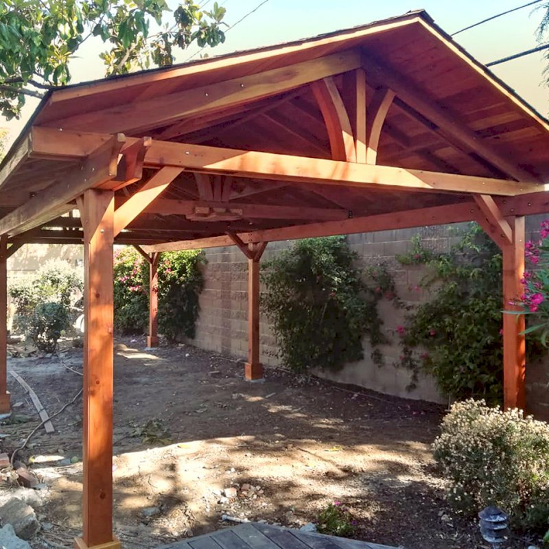 Del Norte Outdoor Kitchen Pavilion (Options: 35' L x 15' W, California Redwood, 6-Post Kit for Gale-Wind, 2 Ceiling Fan Bases, 2 Electrical Wiring Trim Kits, No Post Decorative Trims, Transparent Premium Sealant). Photo Courtesy of D. Loyola of San Jose, California. Del Norte Outdoor Kitchen Pavilion (Options: 35' L x 15' W, California Redwood, 6-Post Kit for Gale-Wind, 2 Ceiling Fan Bases, 2 Electrical Wiring Trim Kits, No Post Decorative Trims, Transparent Premium Sealant). Photo Courtesy of D. Loyola of San Jose, California.