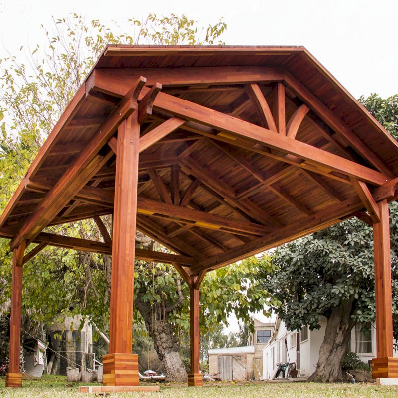 Del Norte Outdoor Kitchen Pavilion (Options: 16' L x 14' W, Mosaic Eco-Wood, 4-Post Kit for Gale-Wind, No Ceiling Fan Base, No Electrical Wiring Trim Kit, No Post Decorative Trims, Transparent Premium Sealant). Del Norte Outdoor Kitchen Pavilion (Options: 16' L x 14' W, Mosaic Eco-Wood, 4-Post Kit for Gale-Wind, No Ceiling Fan Base, No Electrical Wiring Trim Kit, No Post Decorative Trims, Transparent Premium Sealant).