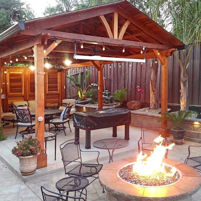 Del Norte Outdoor Kitchen Pavilion (Options: 25' L x 15' W, California Redwood, 6-Post Kit for Concrete, 4 Ceiling Fan Bases, 2 Electrical Wiring Trim Kits, No Post Decorative Trim, Custom Doors with Louvers & Shutters, Transparent Premium Sealant). Photo Courtesy of J. Gil of San Jose, CA. Del Norte Outdoor Kitchen Pavilion (Options: 25' L x 15' W, California Redwood, 6-Post Kit for Concrete, 4 Ceiling Fan Bases, 2 Electrical Wiring Trim Kits, No Post Decorative Trim, Custom Doors with Louvers & Shutters, Transparent Premium Sealant). Photo Courtesy of J. Gil of San Jose, CA.