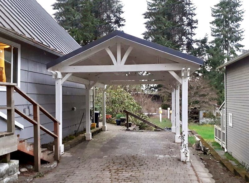 Del Norte Outdoor Kitchen Pavilion (Options: 22' L x 14' W, Mosaic Eco-wood, 6-Post Kit for Gale-Wind, No Ceiling Fan Base, No Electrical Wiring Trim Kit, No Post Decorative Trims, White Primer). Charcoal Gray Metal Roof Installed by Forever Redwood by Custom Request. Photo Courtesy of N. Niekerson of Shoreline, Washington. Del Norte Outdoor Kitchen Pavilion (Options: 22' L x 14' W, Mosaic Eco-wood, 6-Post Kit for Gale-Wind, No Ceiling Fan Base, No Electrical Wiring Trim Kit, No Post Decorative Trims, White Primer). Charcoal Gray Metal Roof Installed by Forever Redwood by Custom Request. Photo Courtesy of N. Niekerson of Shoreline, Washington.