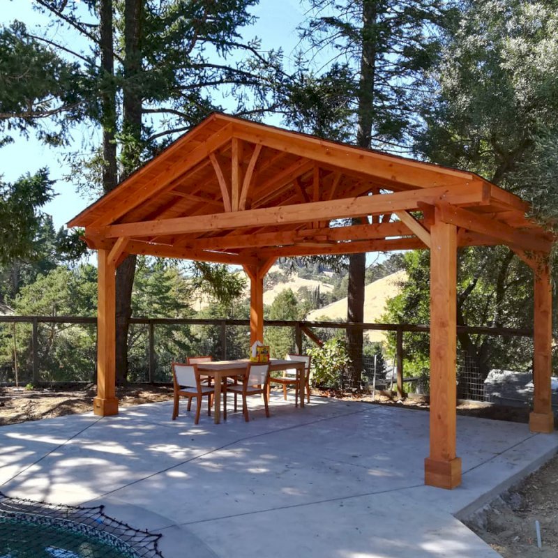 Del Norte Outdoor Kitchen Pavilion (Options: 14' L x 20' W, Douglas-fir, 4-Post Kit for Gale-Wind, 1 Ceiling Fan Base, 1 Electrical Wiring Trim Kit, No Post Decorative Trims, Transparent Premium Sealant). Photo Courtesy of R. Jones of Walnut Creek, California. Del Norte Outdoor Kitchen Pavilion (Options: 14' L x 20' W, Douglas-fir, 4-Post Kit for Gale-Wind, 1 Ceiling Fan Base, 1 Electrical Wiring Trim Kit, No Post Decorative Trims, Transparent Premium Sealant). Photo Courtesy of R. Jones of Walnut Creek, California.