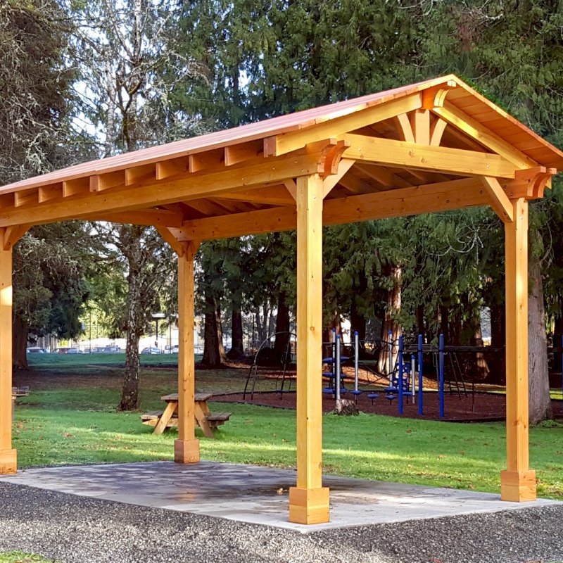 Custom Del Norte Outdoor Kitchen Pavilion (Options: 20' L x 10' W, Douglas-fir, 4-Post Kit for Hurricane, No Ceiling Fan Base, Transparent Premium Sealant). Larger lumber by custom request. Roofing was still pending when shots taken just after assembly. Photo Courtesy of S. Flanagin of Carnation, WA. Custom Del Norte Outdoor Kitchen Pavilion (Options: 20' L x 10' W, Douglas-fir, 4-Post Kit for Hurricane, No Ceiling Fan Base, Transparent Premium Sealant). Larger lumber by custom request. Roofing was still pending when shots taken just after assembly. Photo Courtesy of S. Flanagin of Carnation, WA.