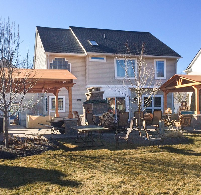 Del Norte Outdoor Kitchen Pavilion (Options: 14' L x 14' W, Douglas-fir, Posts Sitting Atop 33" H Columns, Transparent Premium Sealant). Photo Courtesy of Michael L. of S. Lyon, Michigan. Del Norte Outdoor Kitchen Pavilion (Options: 14' L x 14' W, Douglas-fir, Posts Sitting Atop 33" H Columns, Transparent Premium Sealant). Photo Courtesy of Michael L. of S. Lyon, Michigan.