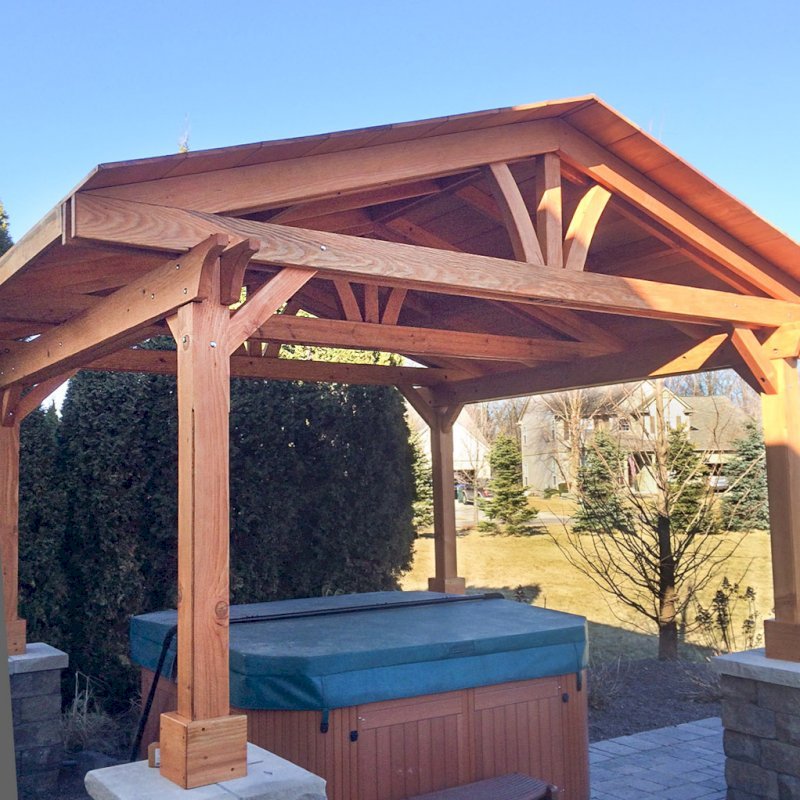 Del Norte Outdoor Kitchen Pavilion (Options: 14' L x 14' W, Douglas-fir, Posts Sitting Atop 33" H Columns, Transparent Premium Sealant). Photo Courtesy of Michael L. of S. Lyon, Michigan. Del Norte Outdoor Kitchen Pavilion (Options: 14' L x 14' W, Douglas-fir, Posts Sitting Atop 33" H Columns, Transparent Premium Sealant). Photo Courtesy of Michael L. of S. Lyon, Michigan.