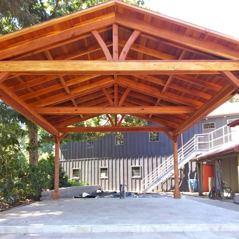Del Norte Outdoor Kitchen Pavilion (Options: 20' L x 18' W, California Redwood, 4-Post Kit for Gale-Wind, No Ceiling Fan Base, No Electrical Wiring Trim Kit, Transparent Premium Sealant). Photo Courtesy of N. Littleton of Sherwood, OR. Del Norte Outdoor Kitchen Pavilion (Options: 20' L x 18' W, California Redwood, 4-Post Kit for Gale-Wind, No Ceiling Fan Base, No Electrical Wiring Trim Kit, Transparent Premium Sealant). Photo Courtesy of N. Littleton of Sherwood, OR.