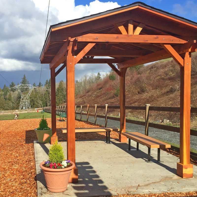 Del Norte Outdoor Kitchen Pavilion (Options: 14' L x 10' W, California Redwood, 4-Post Kit for Gale-Wind, No Ceiling Fan Base, Transparent Premium Sealant). Photo Courtesy of J. Dorsey of Issaquah, WA. Del Norte Outdoor Kitchen Pavilion (Options: 14' L x 10' W, California Redwood, 4-Post Kit for Gale-Wind, No Ceiling Fan Base, Transparent Premium Sealant). Photo Courtesy of J. Dorsey of Issaquah, WA.