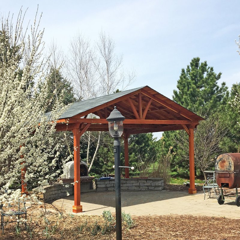 Del Norte Outdoor Kitchen Pavilion (Options: 16' L x 20' W, California Redwood, 4-Post Kit for Gale-Wind, No Ceiling Fan Base, Transparent Premium Sealant). Photo Courtesy of Mary Ann Kennefick of Barrington Hills, IL. Del Norte Outdoor Kitchen Pavilion (Options: 16' L x 20' W, California Redwood, 4-Post Kit for Gale-Wind, No Ceiling Fan Base, Transparent Premium Sealant). Photo Courtesy of Mary Ann Kennefick of Barrington Hills, IL.