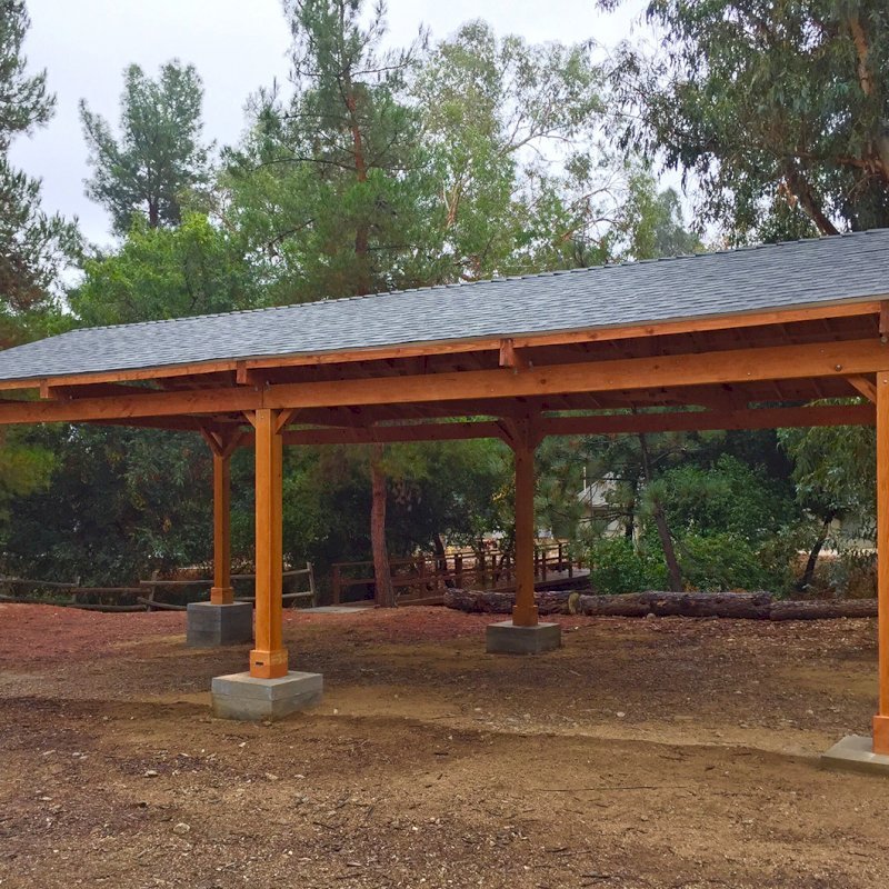 Del Norte Outdoor Kitchen Pavilion (Options: 40' L x 20' W, Douglas-fir, 6-Post Kit for Gale-Wind, With 2 Ceiling Fan Base, Electrical Wiring Trim Kit for 1 Post, Transparent Premium Sealant). Installed in Jewish Big Brothers and Sisters Campground in Glendale, CA. Del Norte Outdoor Kitchen Pavilion (Options: 40' L x 20' W, Douglas-fir, 6-Post Kit for Gale-Wind, With 2 Ceiling Fan Base, Electrical Wiring Trim Kit for 1 Post, Transparent Premium Sealant). Installed in Jewish Big Brothers and Sisters Campground in Glendale, CA.