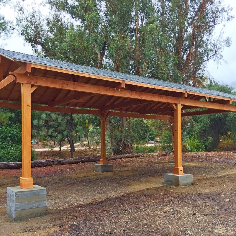 Del Norte Outdoor Kitchen Pavilion (Options: 40' L x 20' W, Douglas-fir, 6-Post Kit for Gale-Wind, With 2 Ceiling Fan Base, Electrical Wiring Trim Kit for 1 Post, Transparent Premium Sealant). Installed in Jewish Big Brothers and Sisters Campground in Glendale, CA. Del Norte Outdoor Kitchen Pavilion (Options: 40' L x 20' W, Douglas-fir, 6-Post Kit for Gale-Wind, With 2 Ceiling Fan Base, Electrical Wiring Trim Kit for 1 Post, Transparent Premium Sealant). Installed in Jewish Big Brothers and Sisters Campground in Glendale, CA.